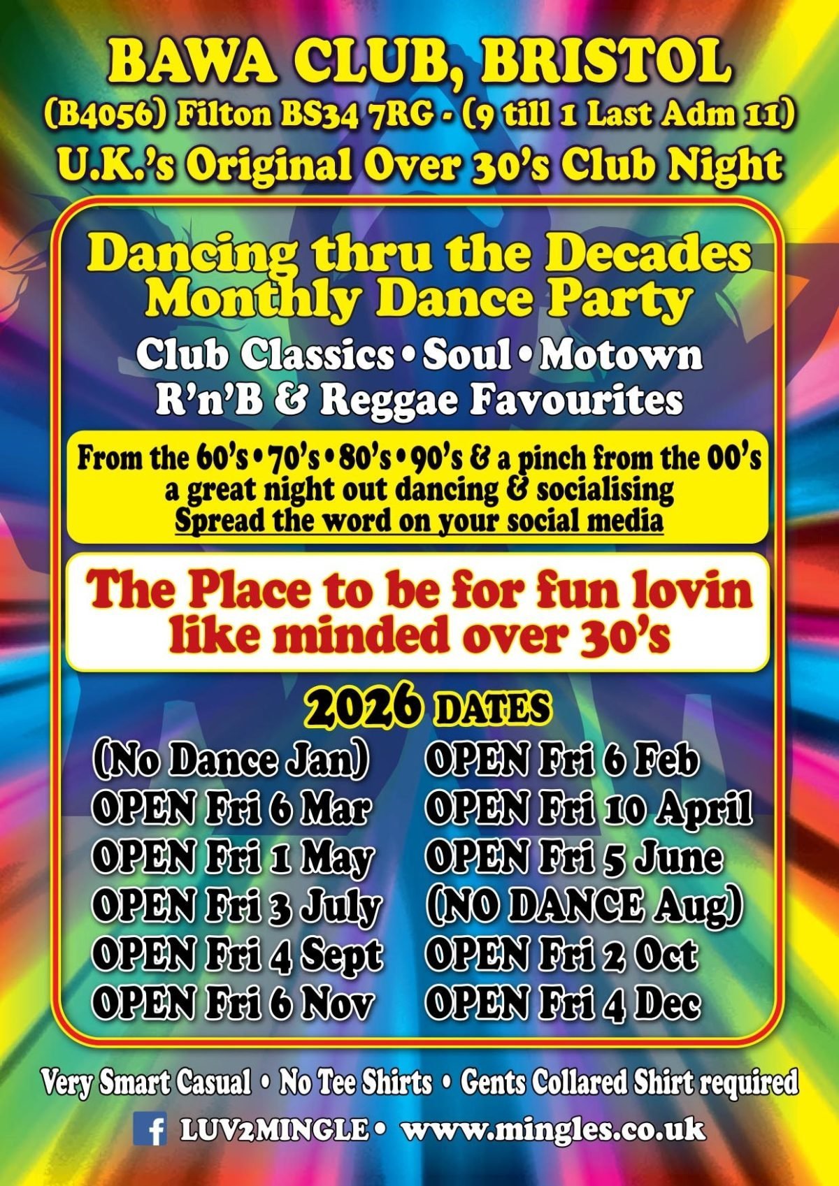 Bawa Club Over 30s Night event dates